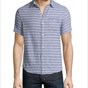 SOL ANGELES Indigo Striped Short-Sleeve Sport Shirt-S